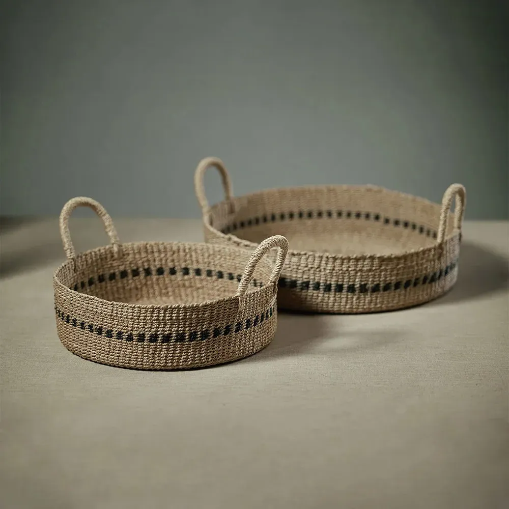 Cara Round Decorative Tray Set of 2 - Brown, Abaca