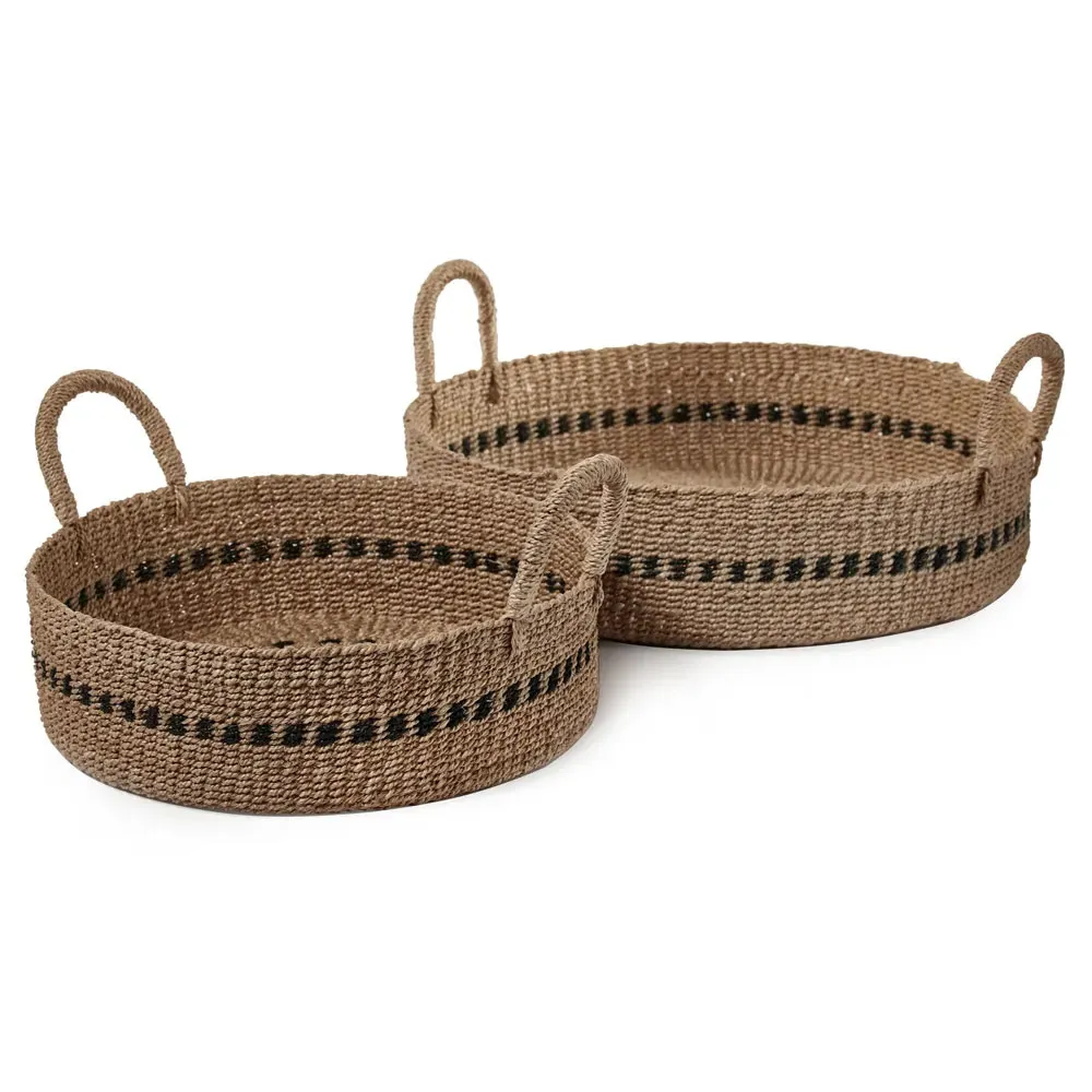 Cara Round Decorative Tray Set of 2 - Brown, Abaca image