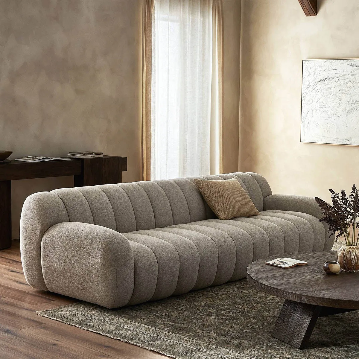 Carina Tufted Sofa - Flax, Performance Fabric