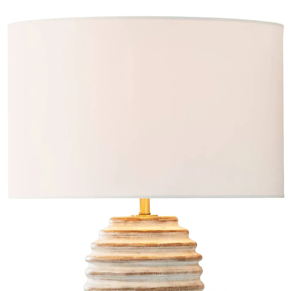 Carmel Round Table Lamp - White, Birch Wood