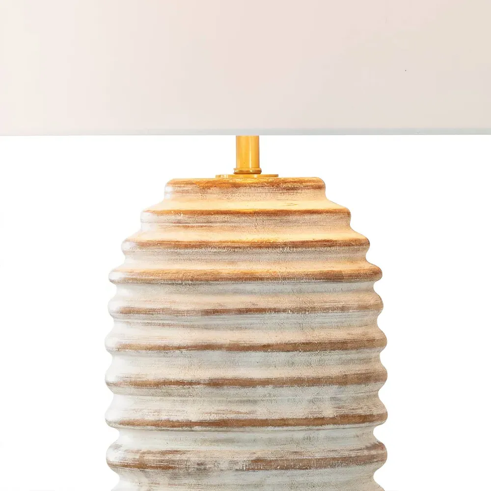 Carmel Round Table Lamp - White, Birch Wood