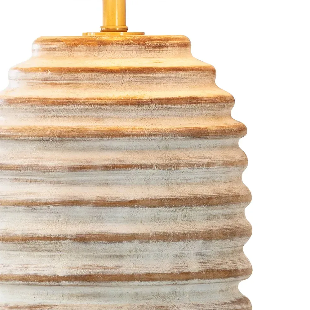 Carmel Round Table Lamp - White, Birch Wood