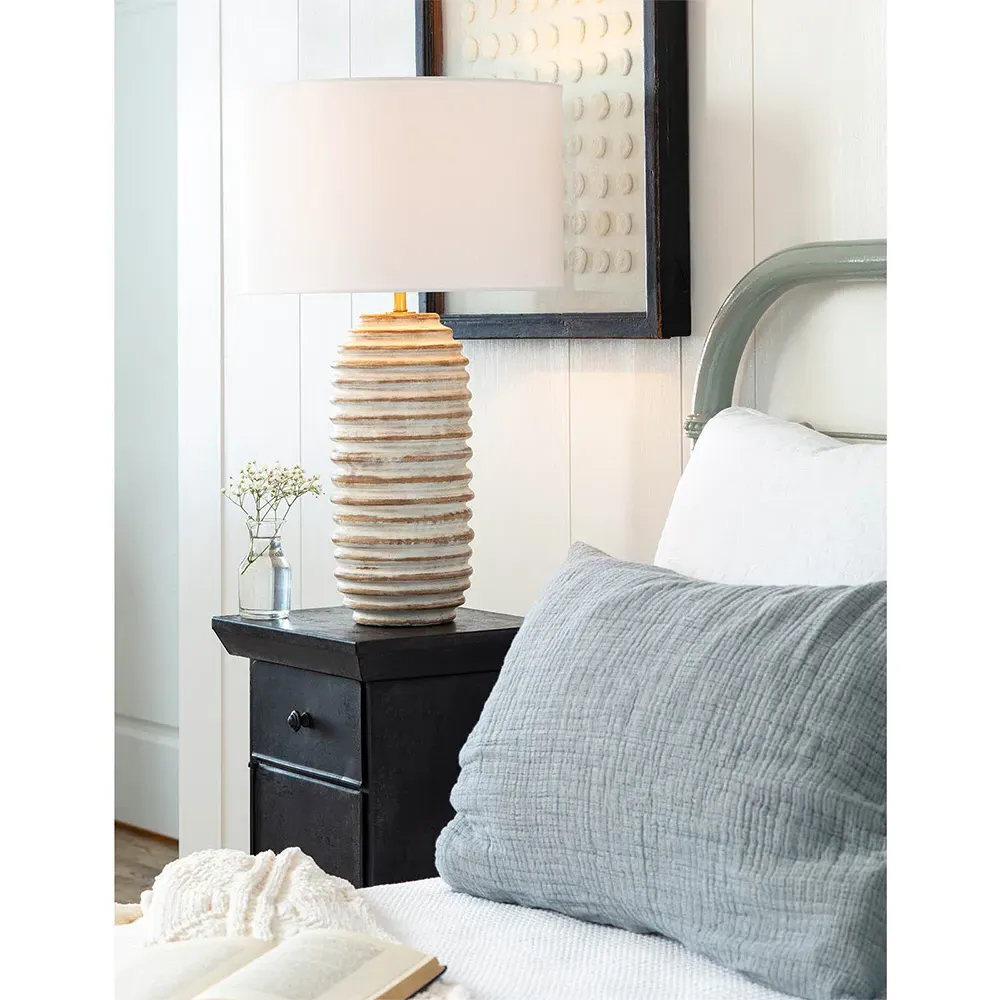 Carmel Round Table Lamp - White, Birch Wood