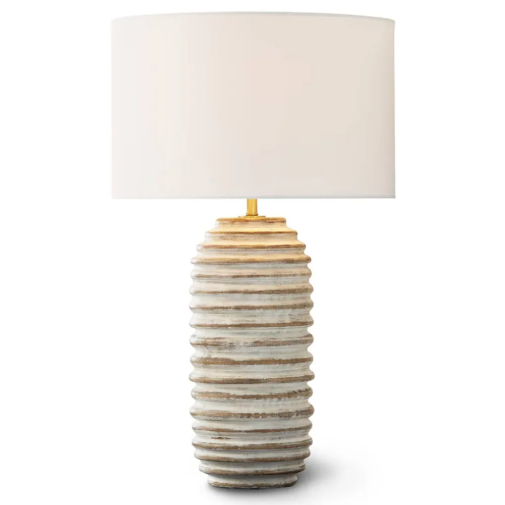 Carmel Round Table Lamp - White, Birch Wood