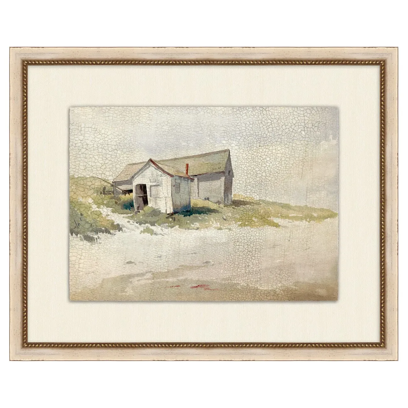 Caroline Beach House Landscape Natural Frame Illustration 4 - Beige