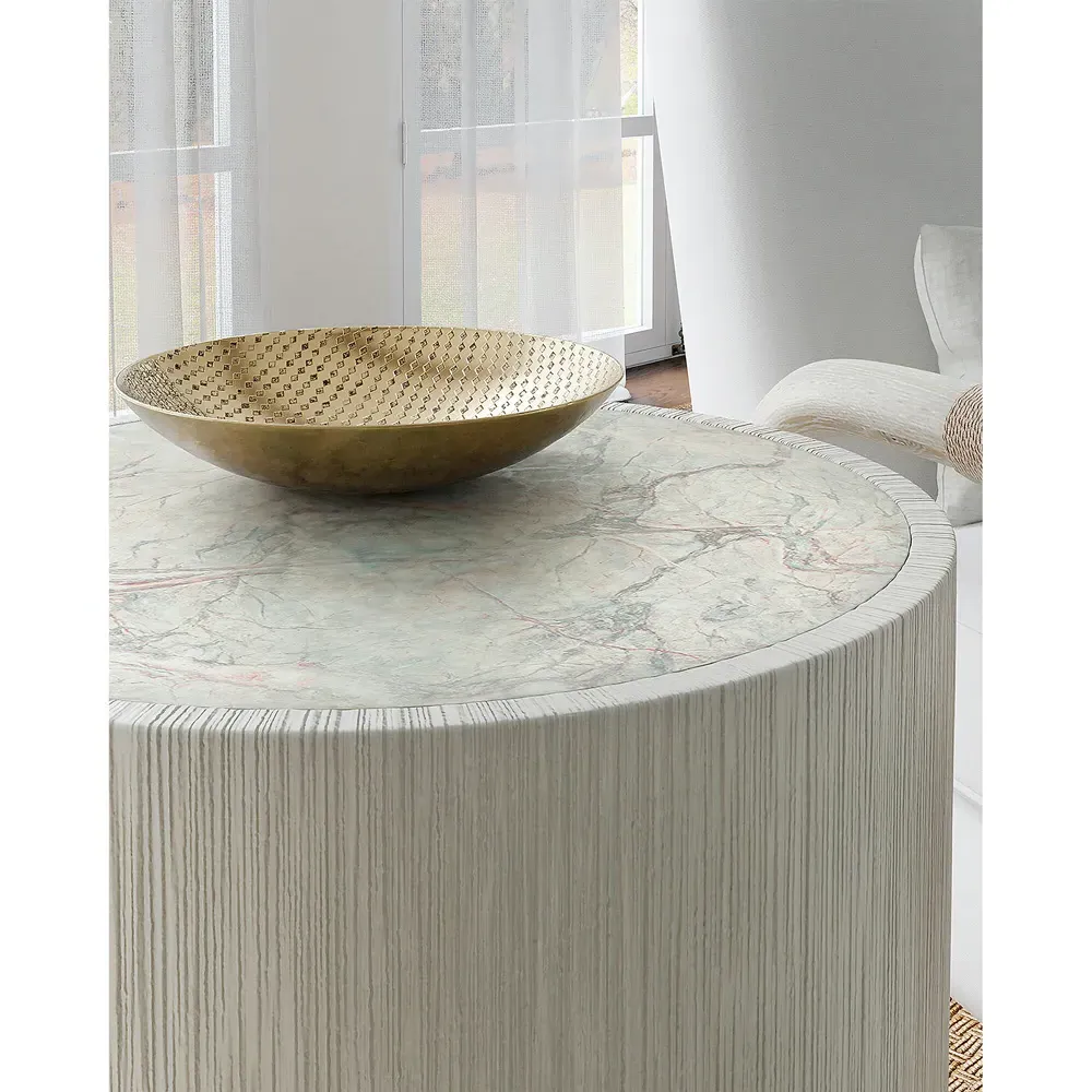 Caroline Round Side Table - White, Marble