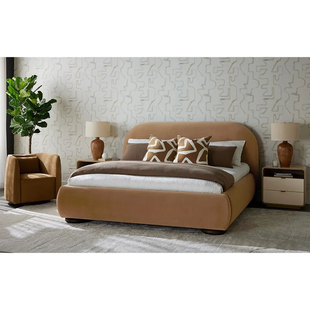 Carra King Size Upholstered Bed - Camel, Oak
