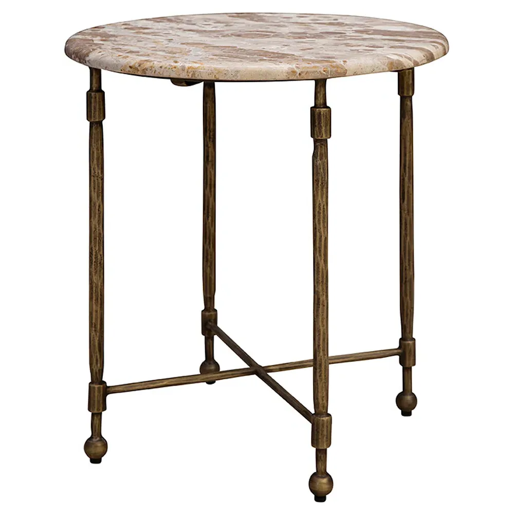 Carson Round Side Table - Brown, Marble