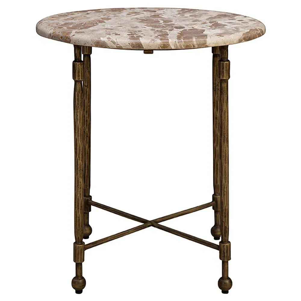 Carson Round Side Table - Brown, Marble