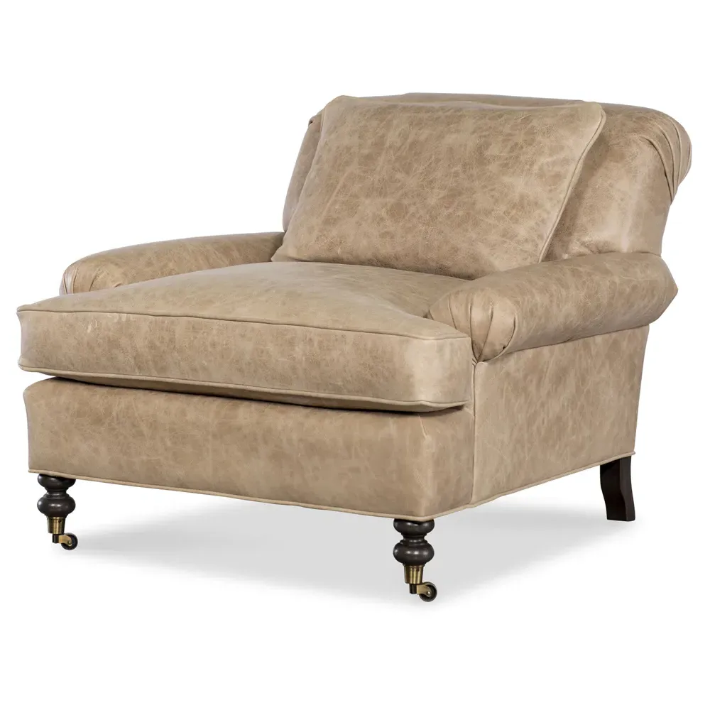 Carter Caster Chair and a Half - Beige, Leather