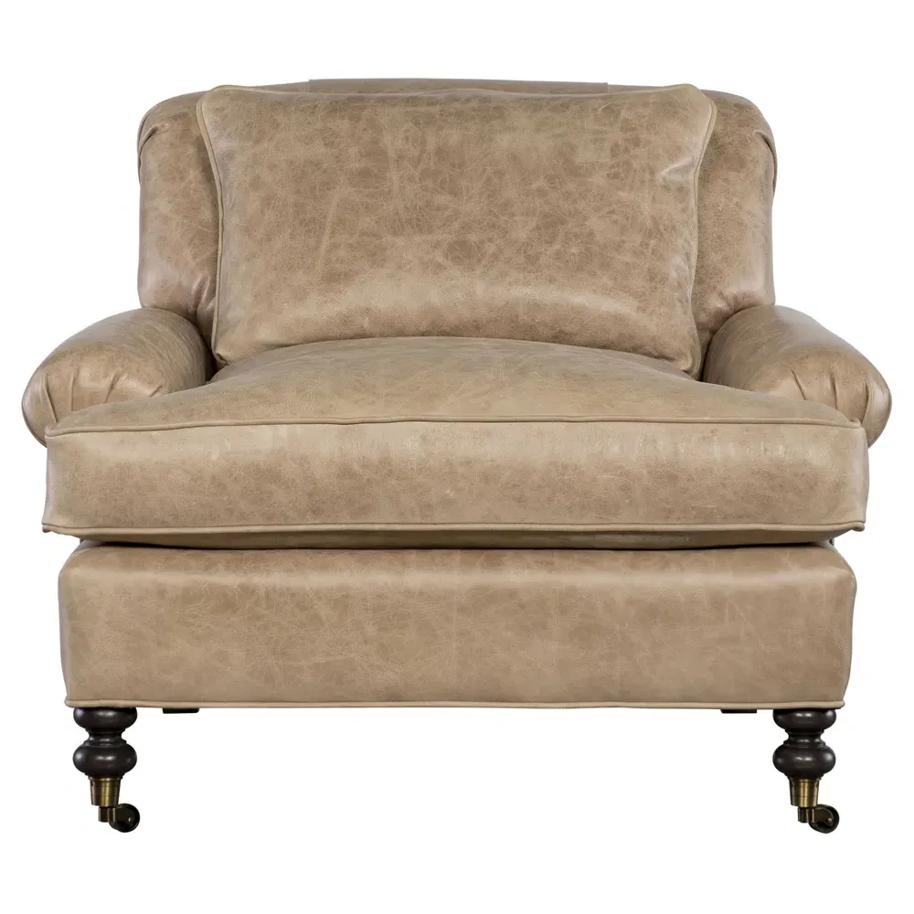 Carter Caster Chair and a Half - Beige, Leather