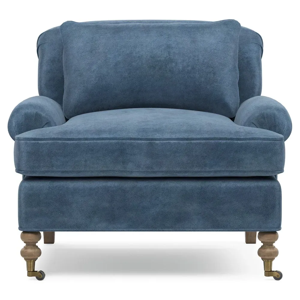 Carter Caster Chair and a Half - Blue, Velvet