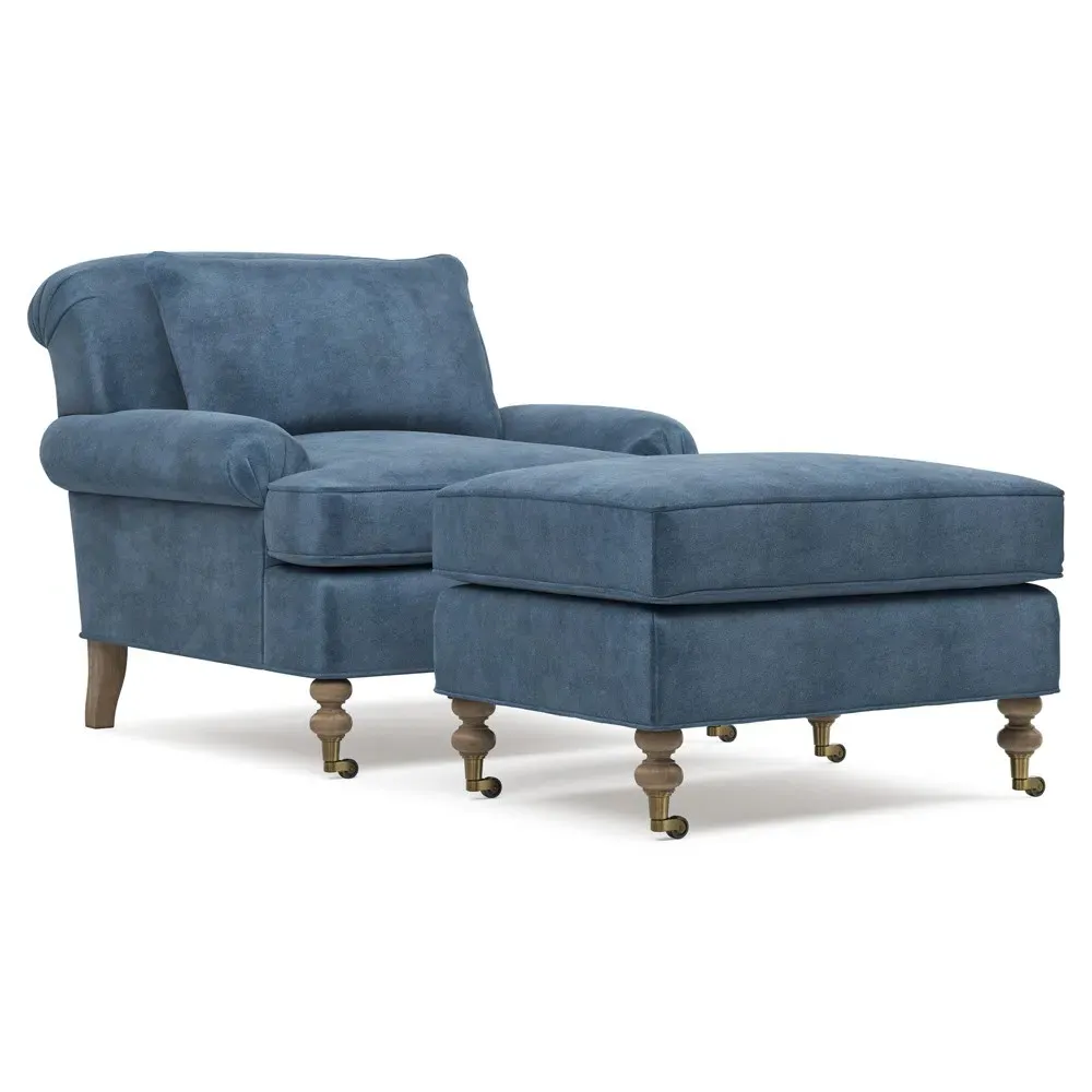 Carter Caster Chair and a Half - Blue, Velvet