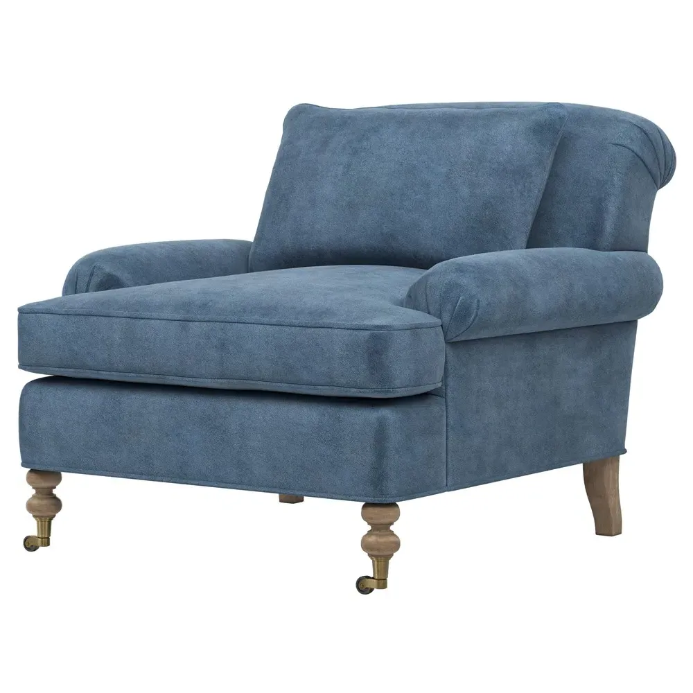 Carter Caster Chair and a Half - Blue, Velvet