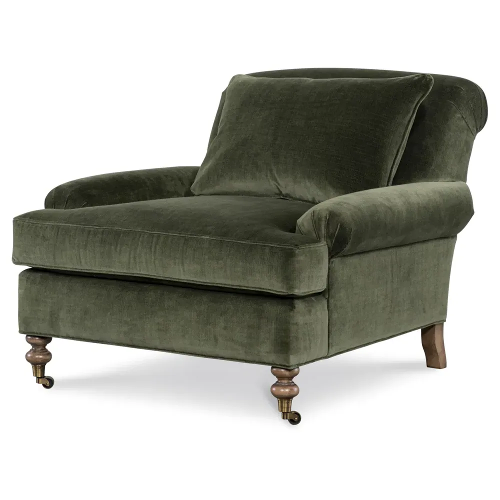 Carter Caster Chair and a Half - Green, Velvet