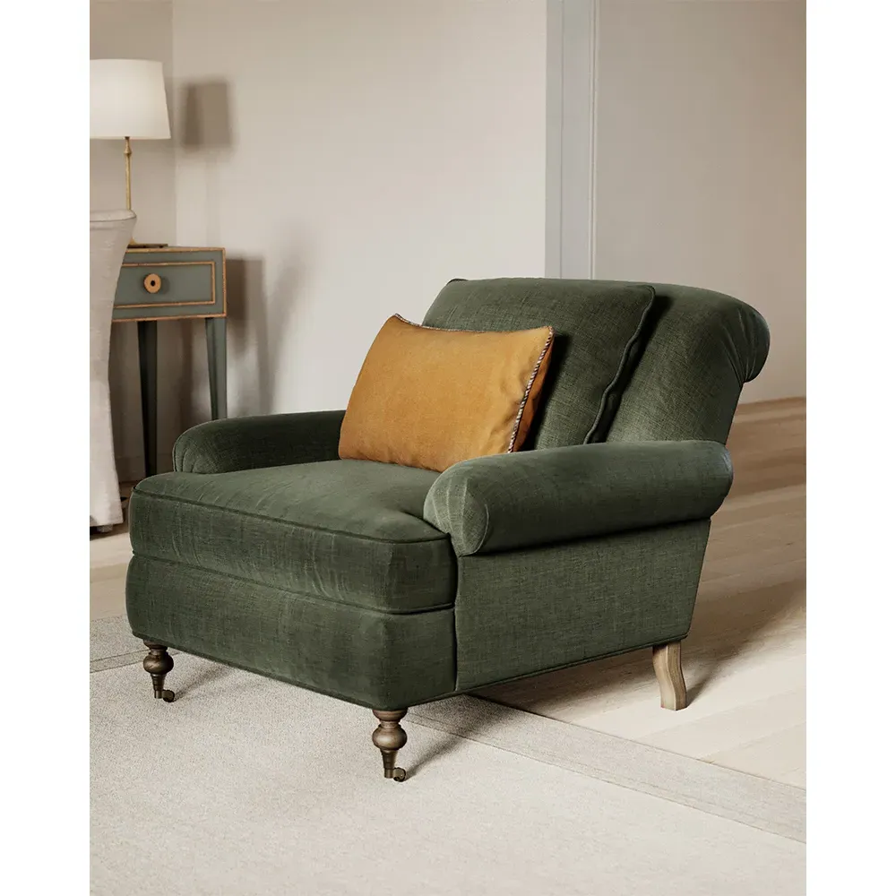 Carter Caster Chair and a Half - Green, Velvet