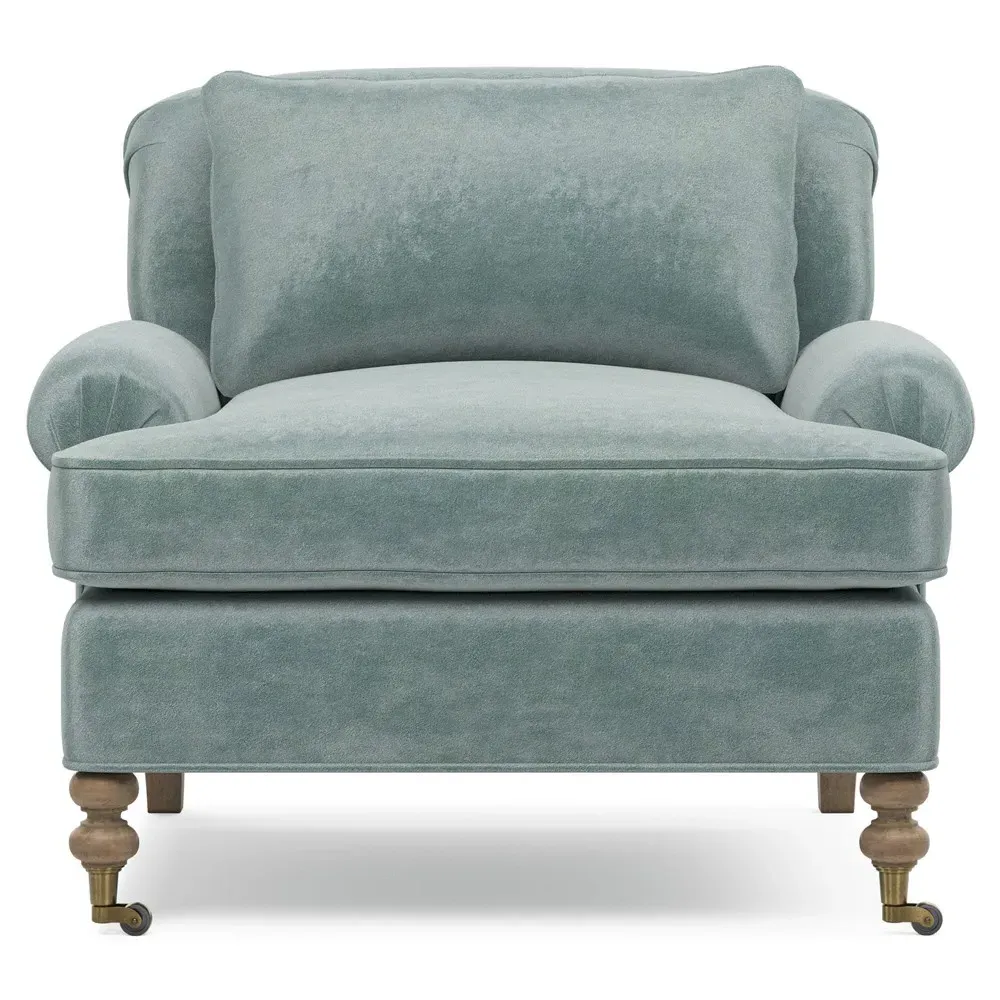 Carter Caster Chair and a Half - Light Blue, Velvet