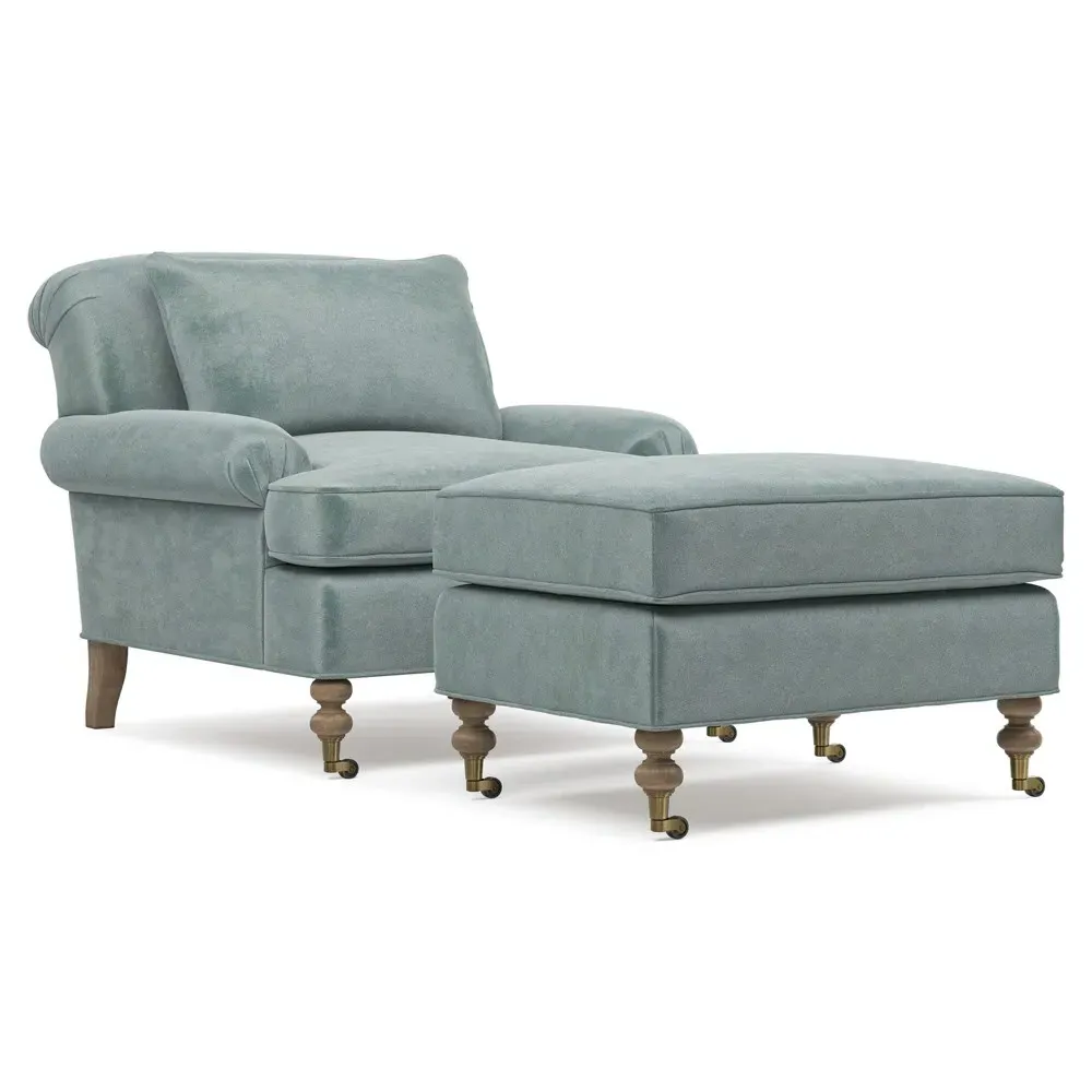 Carter Caster Chair and a Half - Light Blue, Velvet