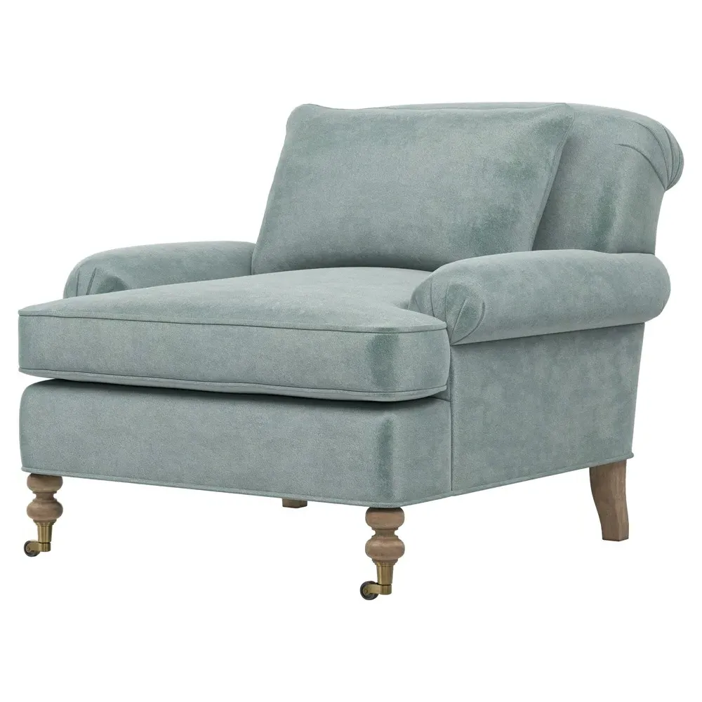 Carter Caster Chair and a Half - Light Blue, Velvet