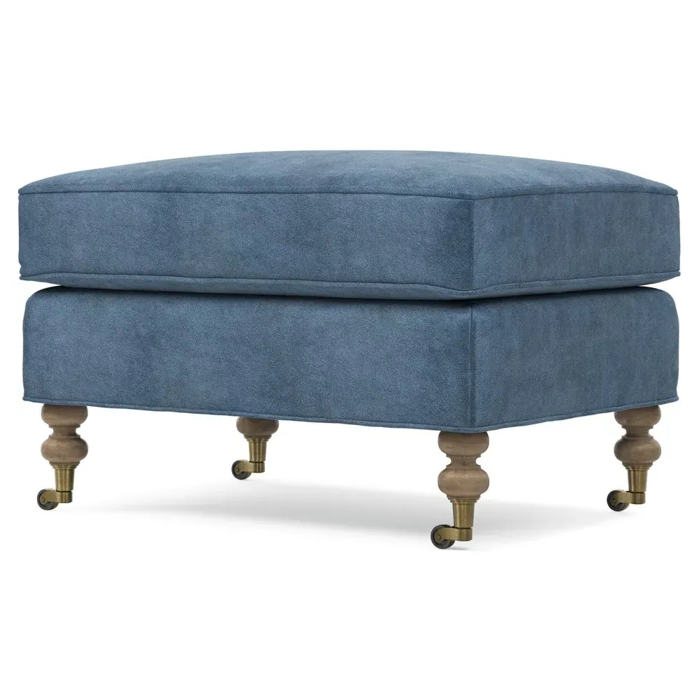 Carter Caster Rectangular Ottoman - Blue, Velvet