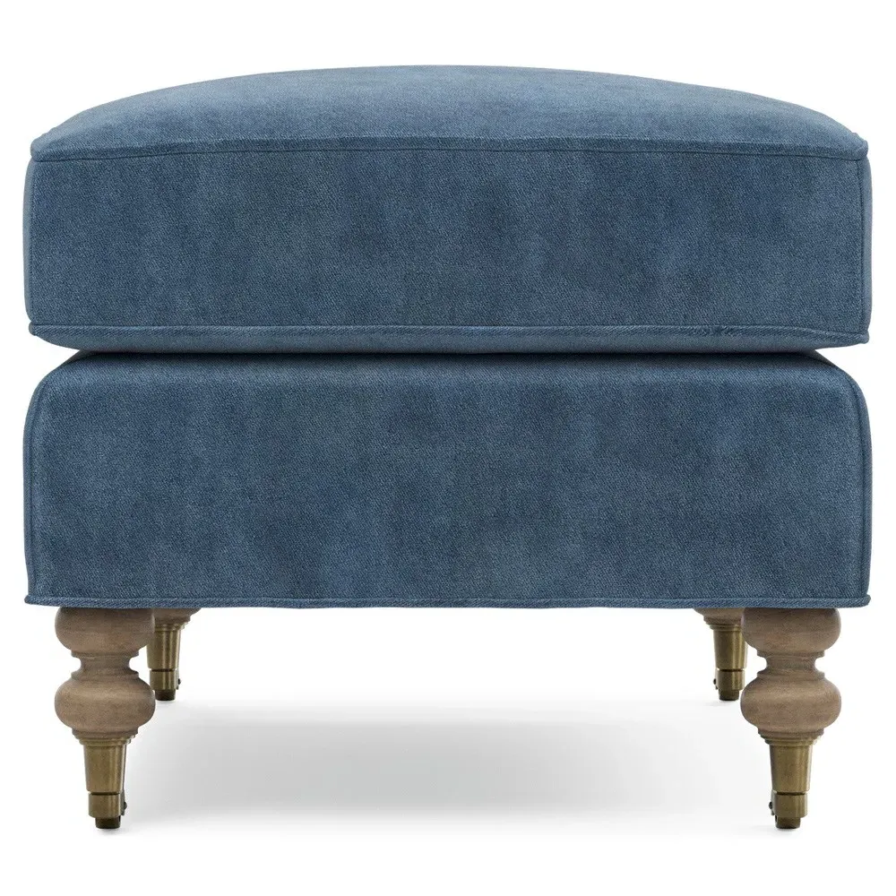 Carter Caster Rectangular Ottoman - Blue, Velvet