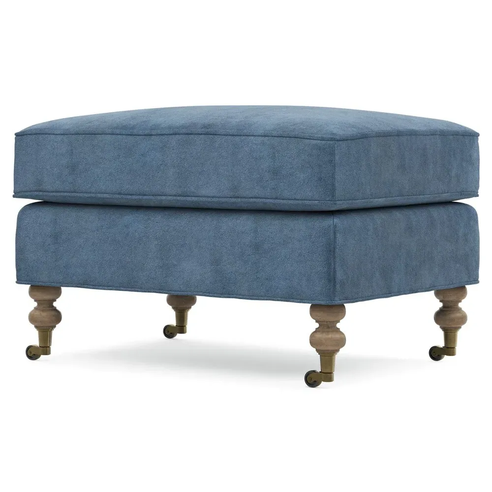 Carter Caster Rectangular Ottoman - Blue, Velvet
