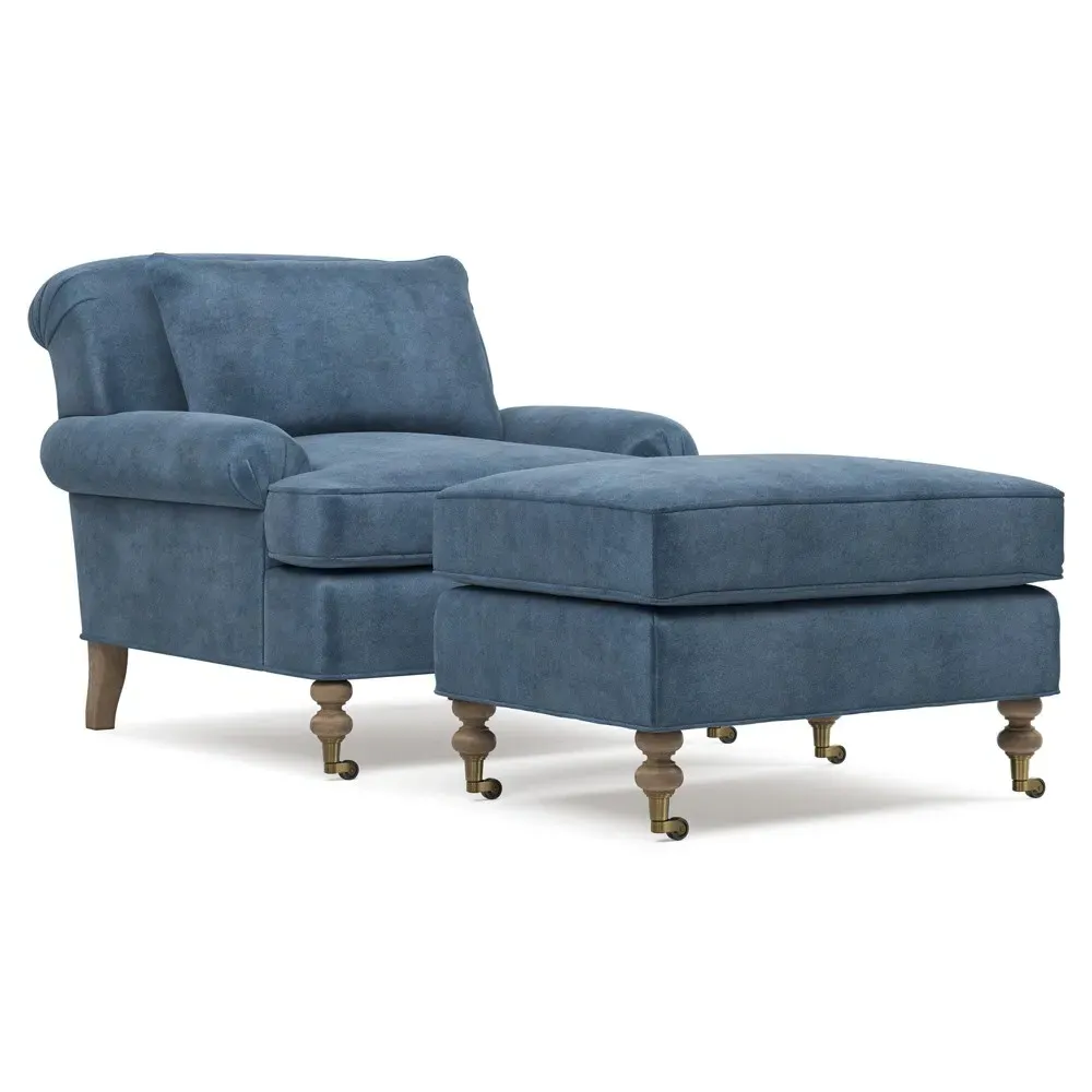 Carter Caster Rectangular Ottoman - Blue, Velvet