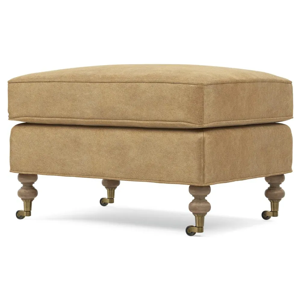 Carter Caster Rectangular Ottoman - Brown, Velvet