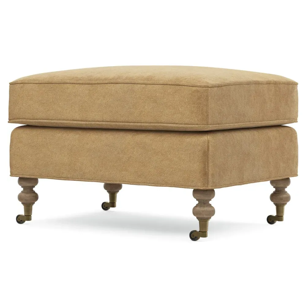 Carter Caster Rectangular Ottoman - Brown, Velvet
