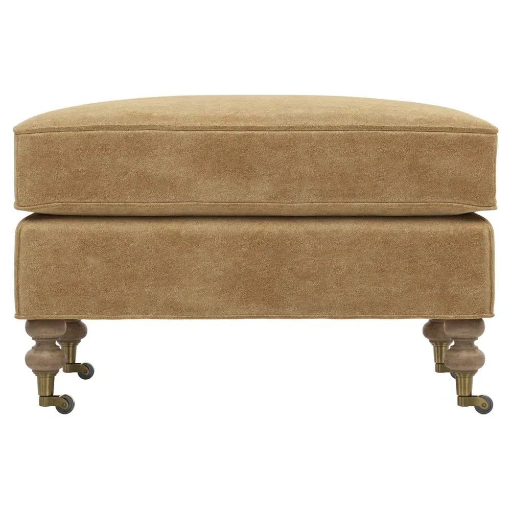 Carter Caster Rectangular Ottoman - Brown, Velvet