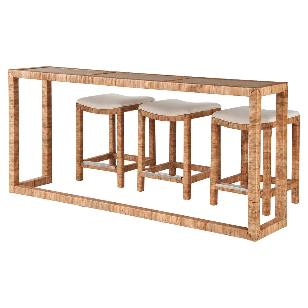 Carter Console Table with Stools - Brown, Travertine