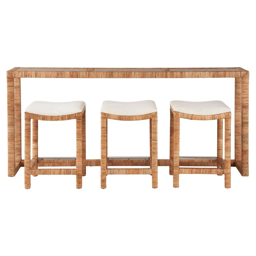 Carter Console Table with Stools - Brown, Travertine