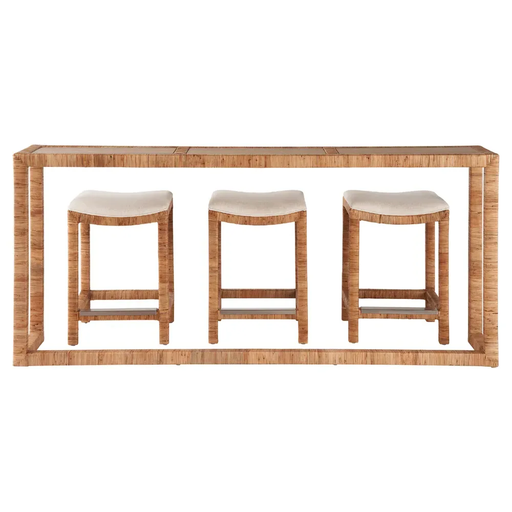 Carter Console Table with Stools - Brown, Travertine