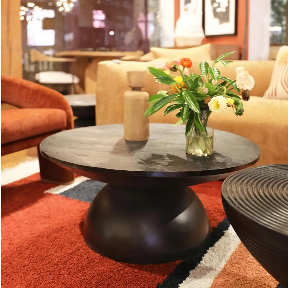 Carter Round Coffee Table - Black, Mango Wood