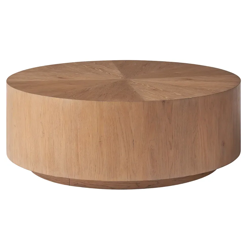 Carter Round Drum Coffee Table - Brown, Oak