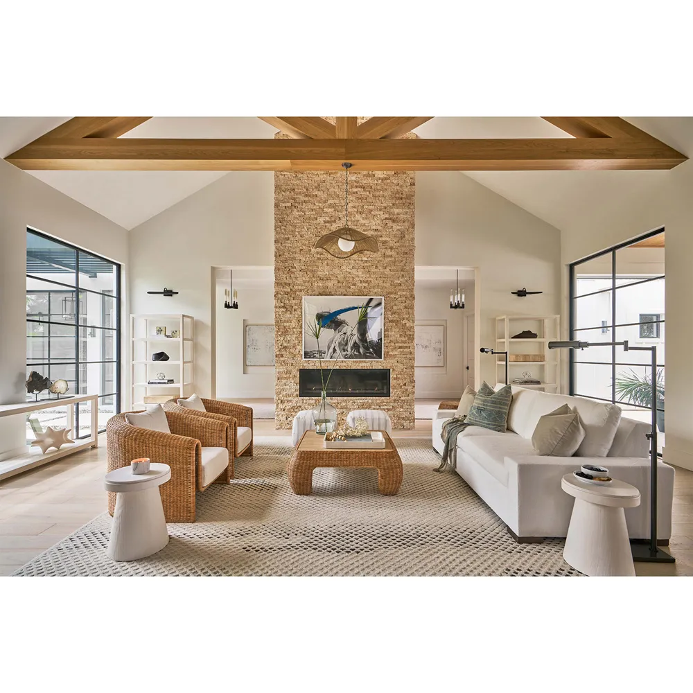 Carter Round Pedestal Side Table - White Sand, Stone