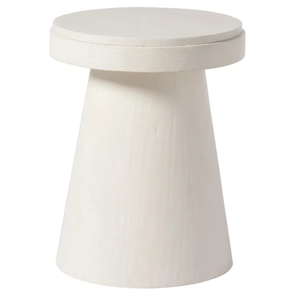 Carter Round Pedestal Side Table - White Sand, Stone