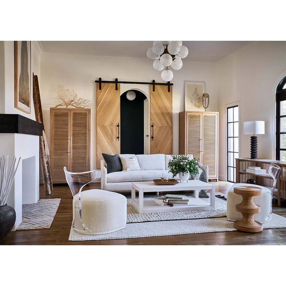 Carter Upholstered Acrylic Swivel Chair - Off White