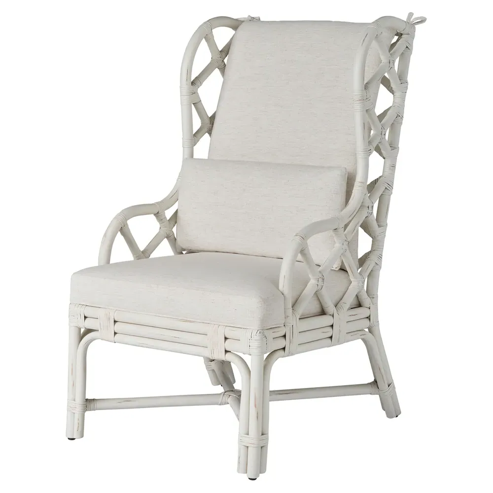 Carter Wing Back Dining Arm Chair - White, Rattan