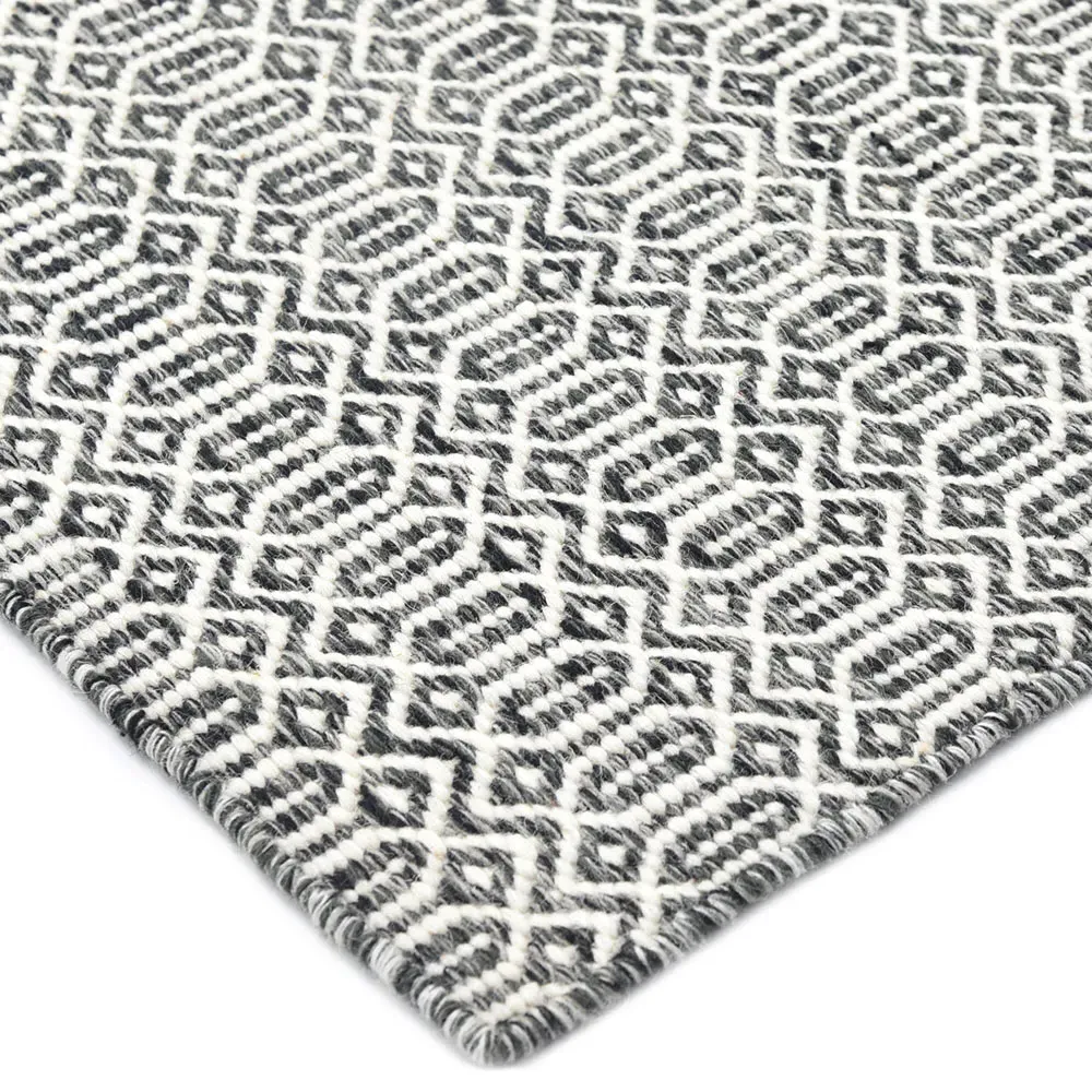 Carys Diamond Patterned Rug - Charcoal, Wool