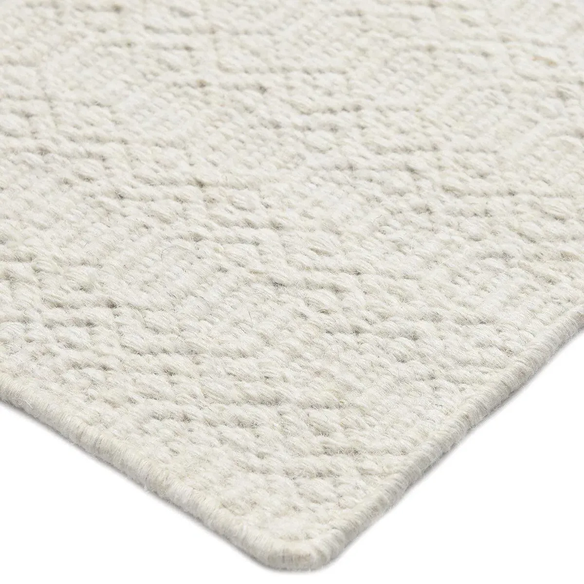 Carys Diamond Patterned Rug - White, Wool