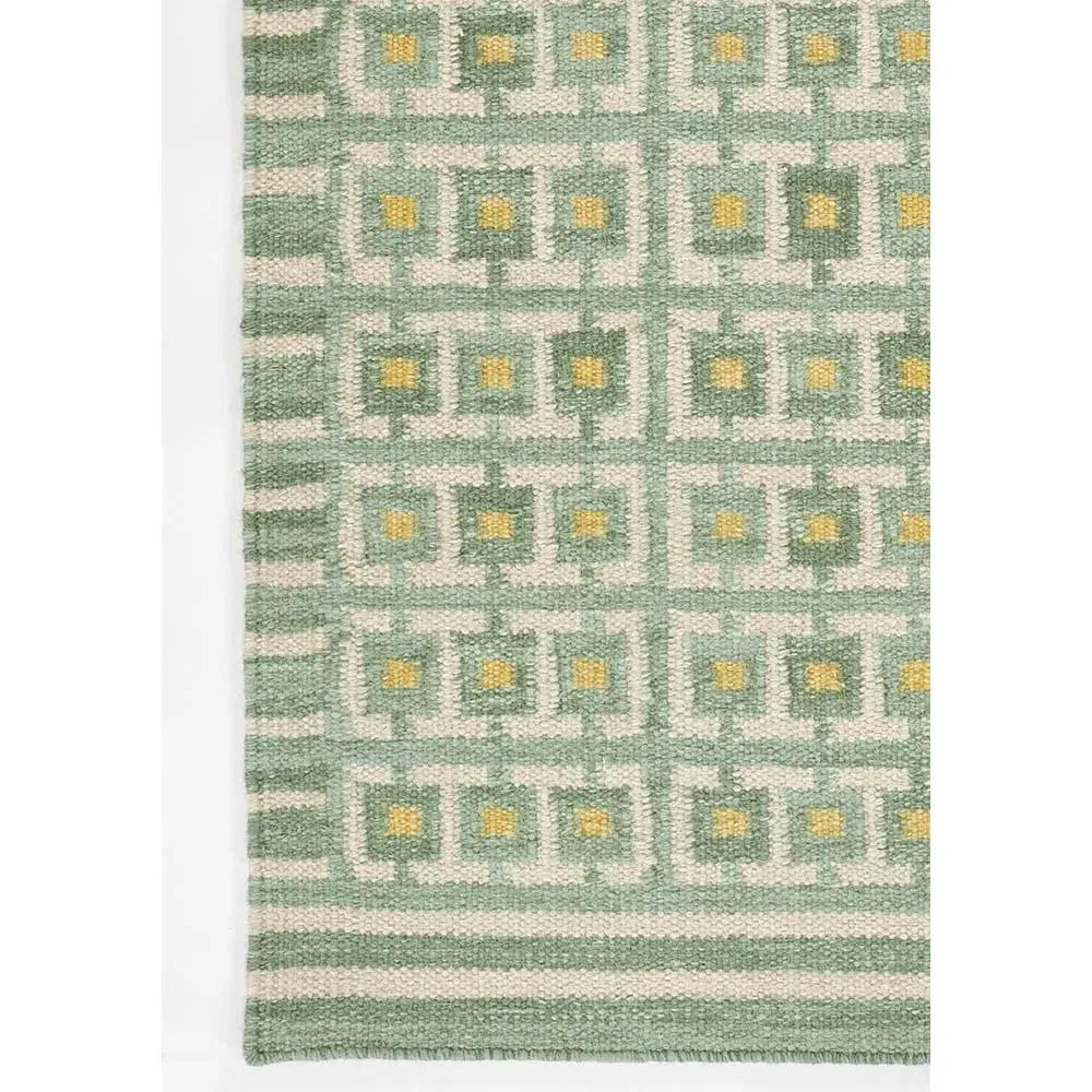 Carys Grid Patterned Rug - Green, Wool