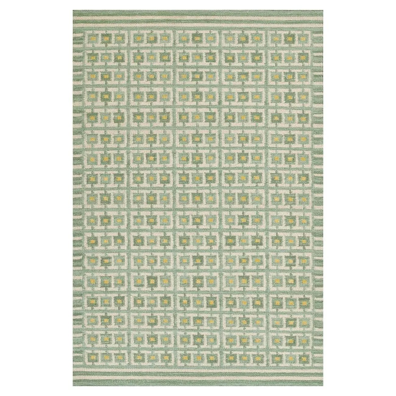 Carys Grid Patterned Rug - Green, Wool image