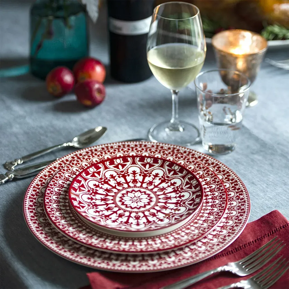 Casablanca Canape Plate Set of 4 - Crimson, Porcelain