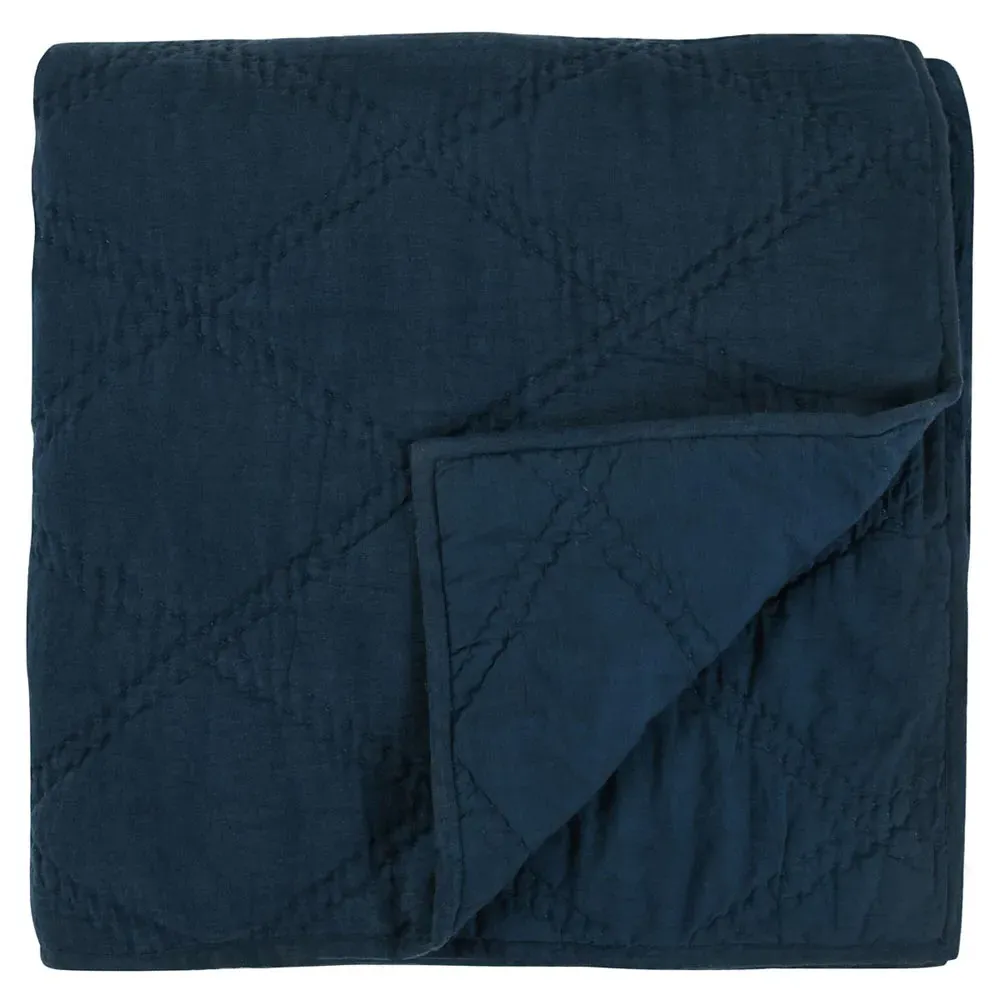 Casen King Size Quilt - Midnight Blue, Linen