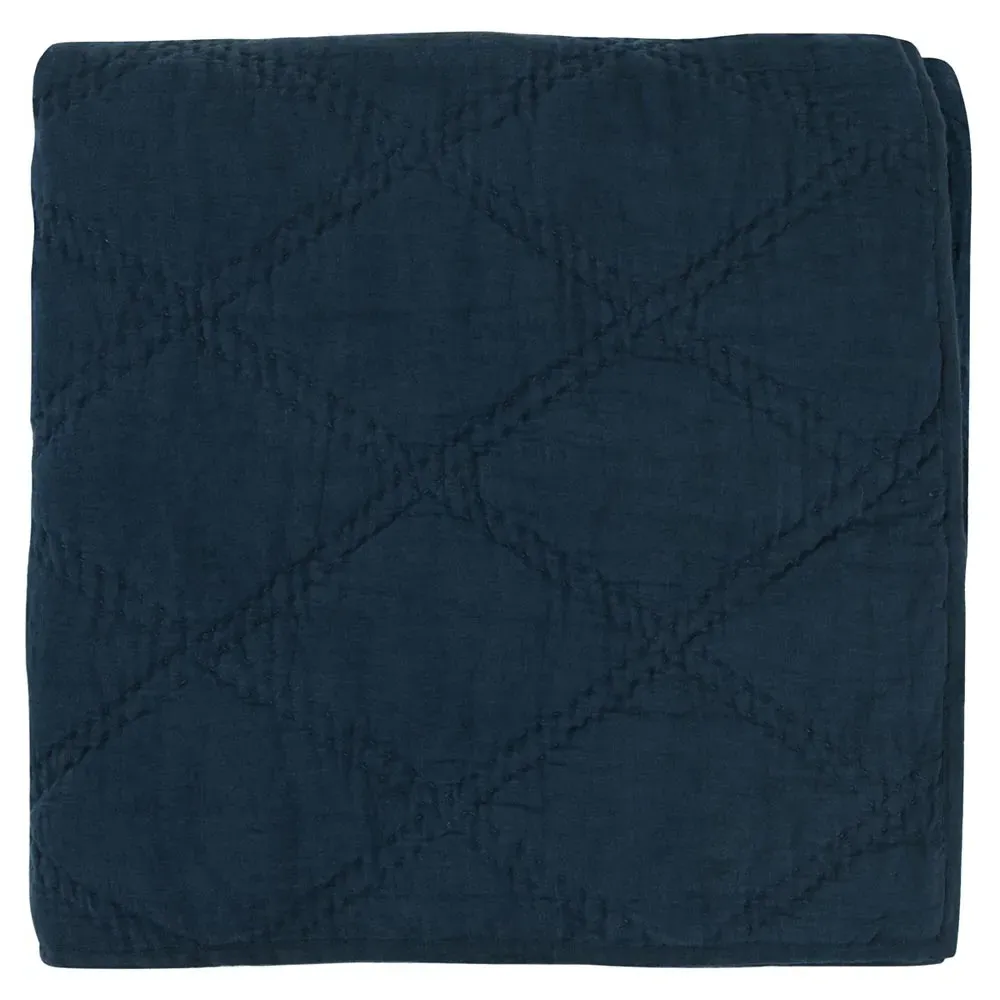 Casen King Size Quilt - Midnight Blue, Linen