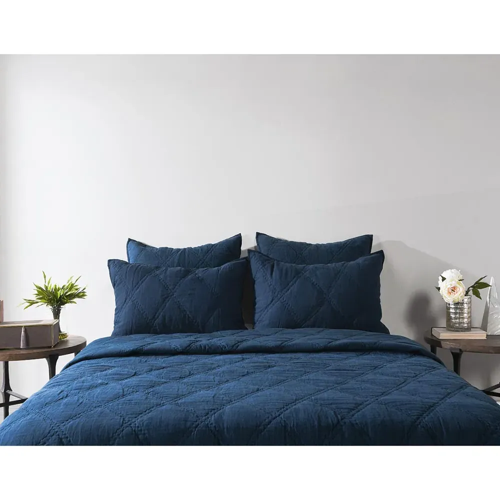 Casen King Size Quilt - Midnight Blue, Linen