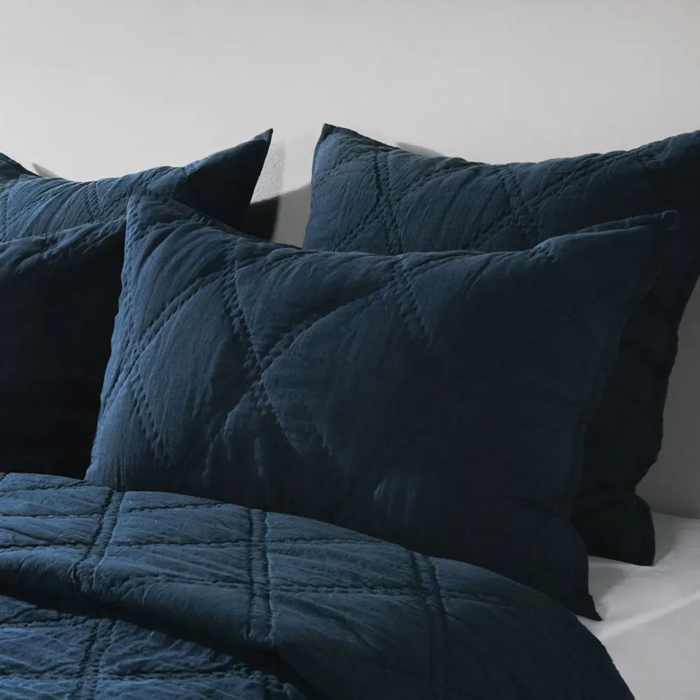 Casen King Size Quilt - Midnight Blue, Linen