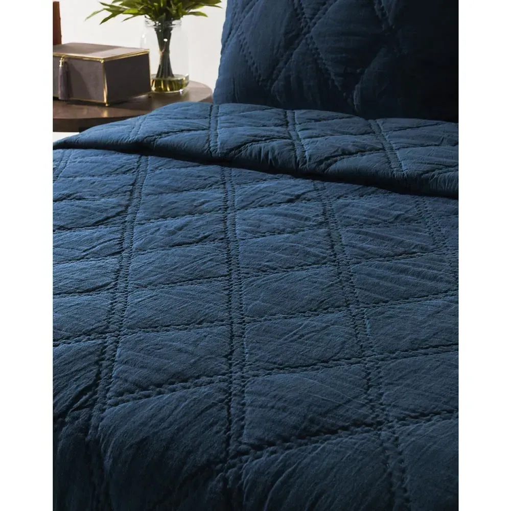 Casen Queen Size Quilt - Midnight Blue, Linen