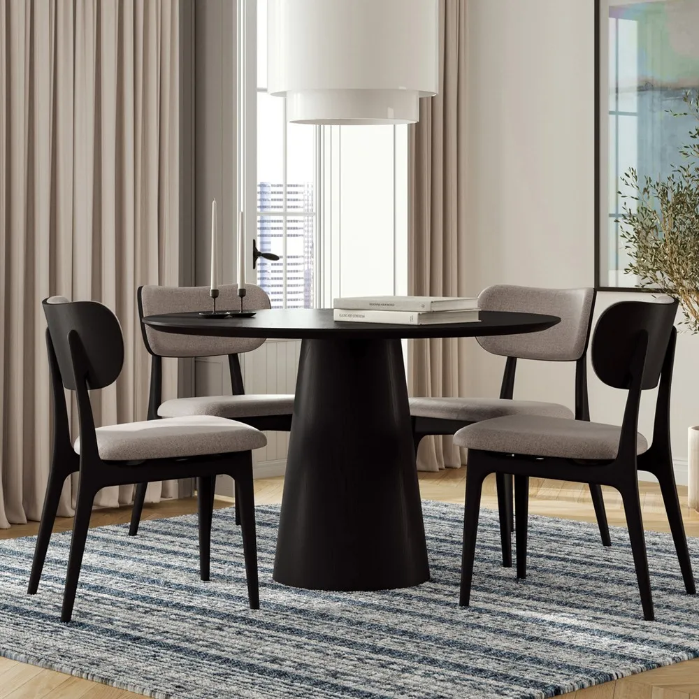 Caspar Round Pedestal Dining Table - Black, Oak